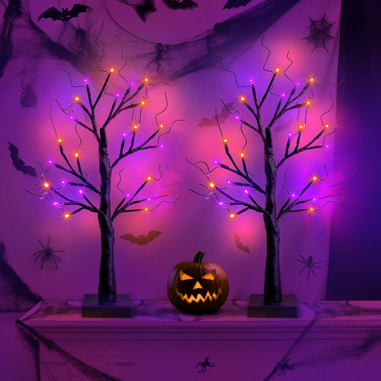 Spooky Halloween Tree Set Orange and Purple Led - Alfanite Store